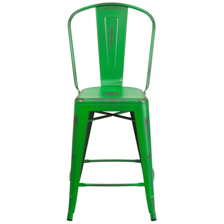 Flash Furniture Distressed Green Metal Stool, Seat Height Range: 24" ET-3534-24-GN-GG